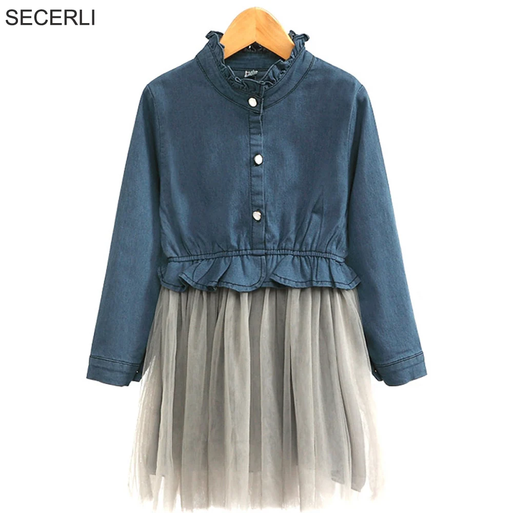 Детское джинсовое платье-пачка с длинным рукавом на возраст 2-8 лет - купить по