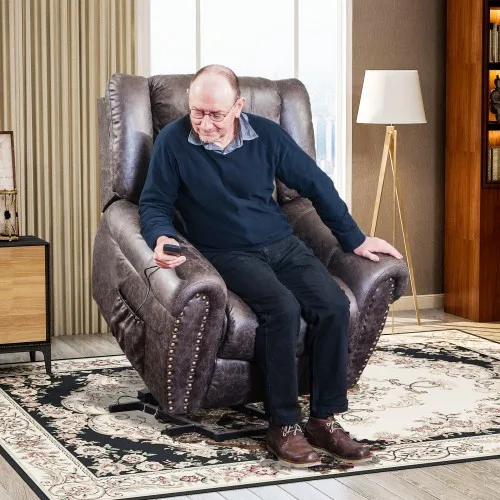 Electric Power Lift Recliner Chair PU Leather Padded For The Elderly Beige Brown Sofa Living Room |