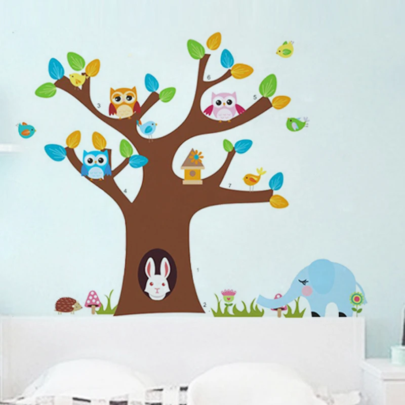 

Lovely Owls Colorful Tree Wall Stickers For Kids Room Decoration Nursery Home Decal Removable Diy Cartoon Animals Mural Art