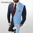 Свадебный костюм Gwenhwyfar, мужские облегающие костюмы для мужчин, смокинги для жениха небесно-голубого цвета (пиджак + брюки), 2020