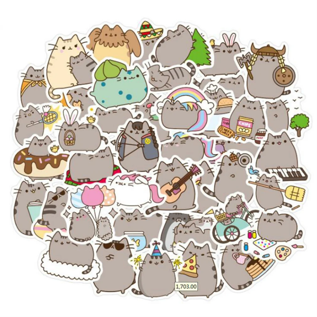 Dibujos animados de gato gordo, decoraci&oacute;n para monopat&iacute;n, pegatina impermeable, juguete al por mayor, 10/30/50 Uds.-0