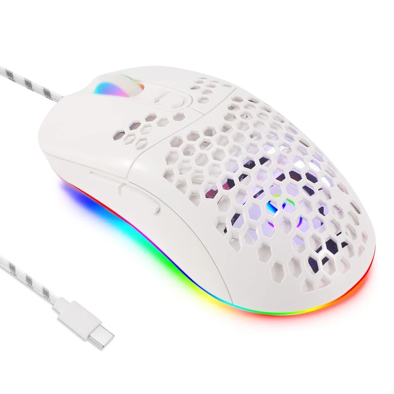 

Type C Wired Lightweight Gaming Mouse Honeycomb Shell 7 Buttons 7200DPI RGB Backlit USB C Mouse for PC Laptop Computer