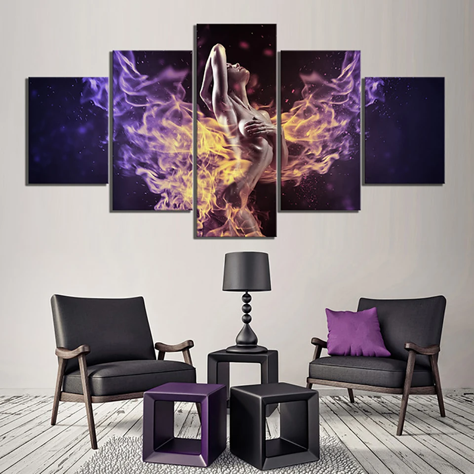 Настенная живопись 5 панелей картины сексуальной девушки холст HD принты