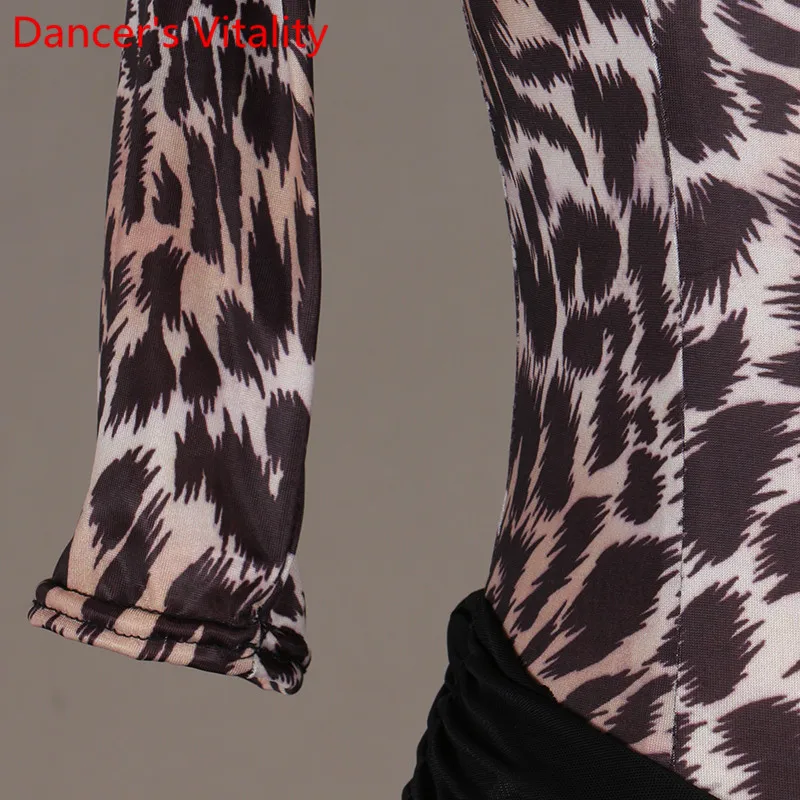 2021 New Adult Latin Dance Half Sleeves Leopard Clothes Women Performance Costume Tango Samba Cha Dancing Wear Oufits | Тематическая