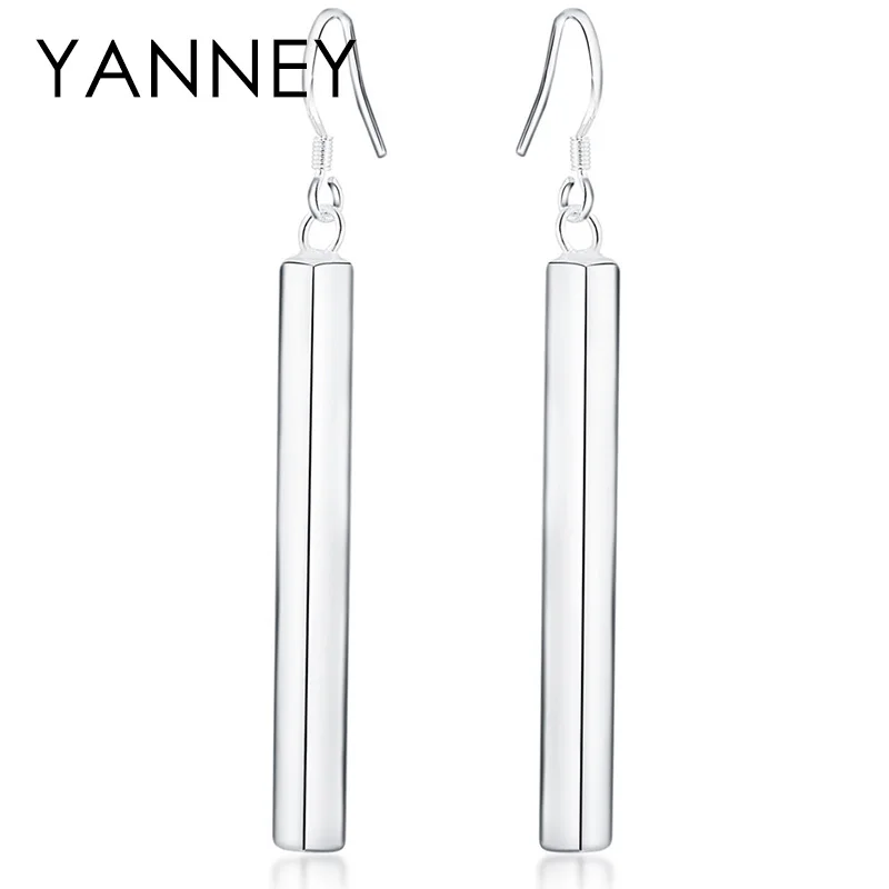 

YANNEY 925 Sterling Silver 65MM Simple Square Pillar Drop Earrings For Women Couples Party Gift Jewelry