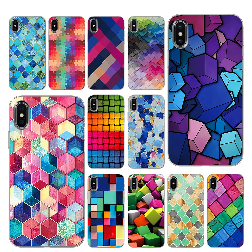 Trippy Красочный Абстрактный квадратный черный чехол ТПУ для iPhone 5 5S 6 6s 7 8 Plus X XS XR 11 Pro