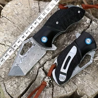 foresail damascus folding pocket knives handmade and ebony handlewith pocket clip and leather sheathoutdoor edc tool knives