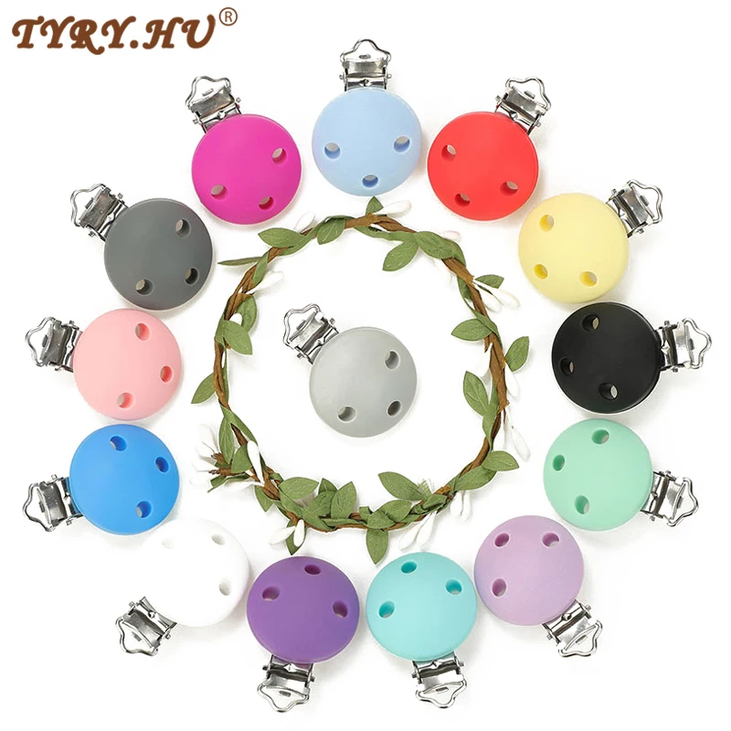 TYRY.HU-Pinzas redondas de silicona para chupete de beb&eacute;, accesorios de cadena para chupete, sin BPA, 5 unids/set por juego-0