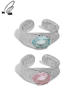 ssteel sterling silver 925 korean rings simple design pink bulu zircon for women adjustable open 2021 anillos fine jewellery
