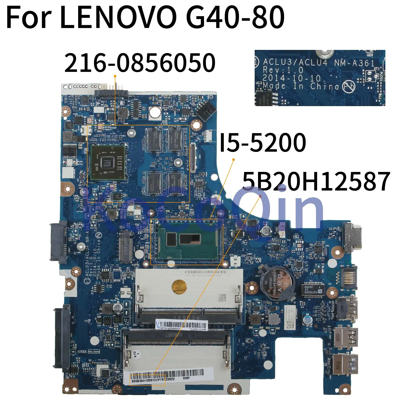 KoCoQin материнская плата для ноутбука LENOVO G40-80 I5-5200 14 дюймов 5B20H12587 ACLU3/ACLU4 NM-A361 |