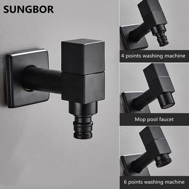 

Black/Chrome Wall Mounted Washing Machine Tap Mop Pool Tap Garden Outdoor Bathroom Water Faucet JF-2625H