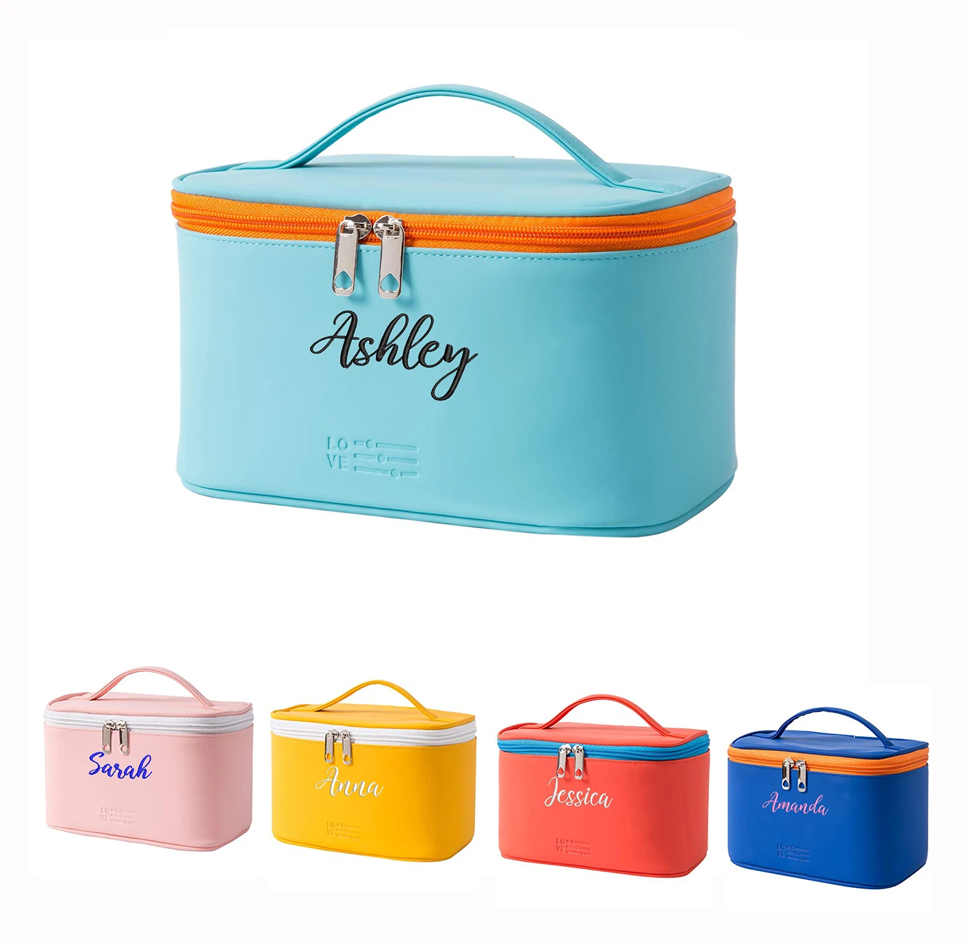Bolsa de Maquiagem Nome do Bordado Bolsa de Cosméticos de Viagem Portátil para Mulheres Bolsa de Couro do Plutônio à Prova Presente para Damas de Honra Personalizado Dgift Água