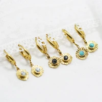 new stainless steel natural stone turquoise irregular petal charm hoop earrings for women gold plated earrings accessories 2022