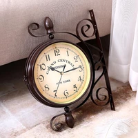 european retro classic style quiet round dial double sided dark brown metal iron wall clock quiet non ticking home decoration