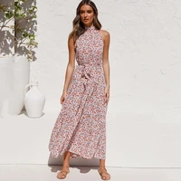 2021 summer ladies elegant backless floral polka dot sleeveless casual belt long dress free shipping clothes various styles 5707