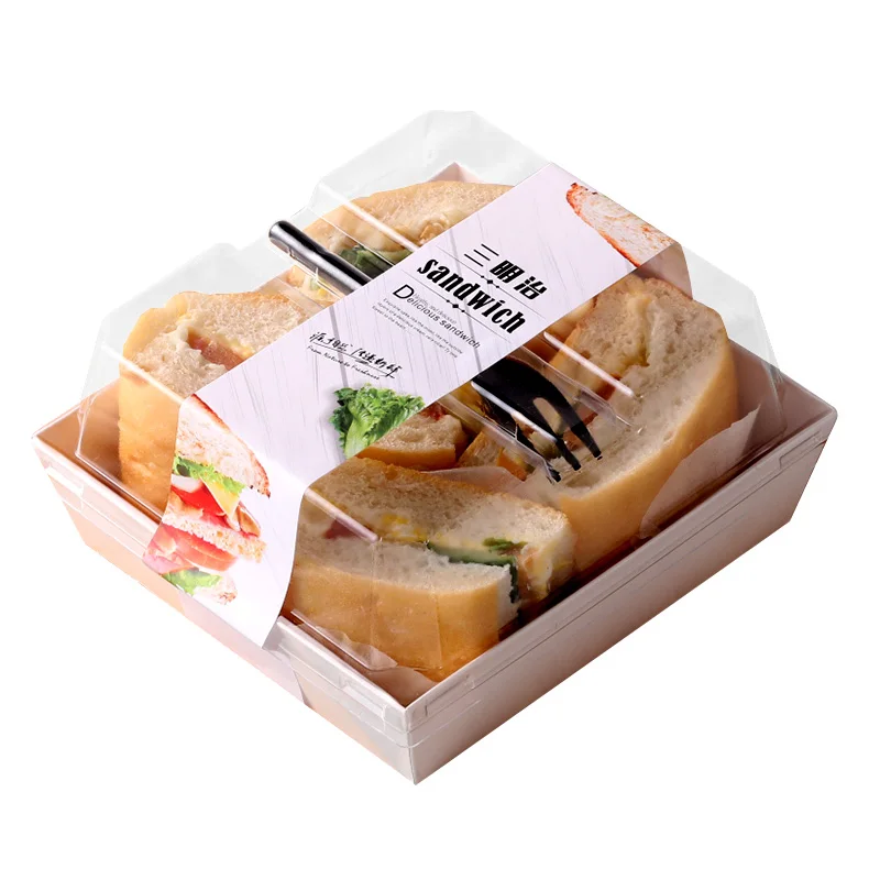 

50pcs Net red white card paper sandwich packaging box clear cupcake box salad candy gift party favors dessert box with fork