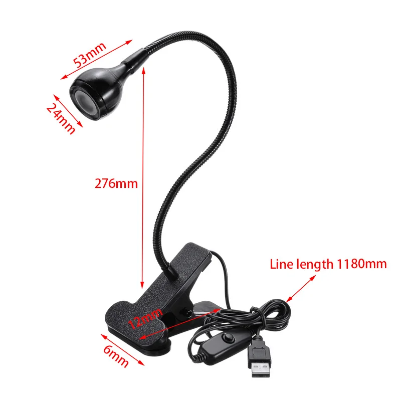 Светодиодная лампа с зажимом для чтения USB Power черный серебристый цвет Гибкая