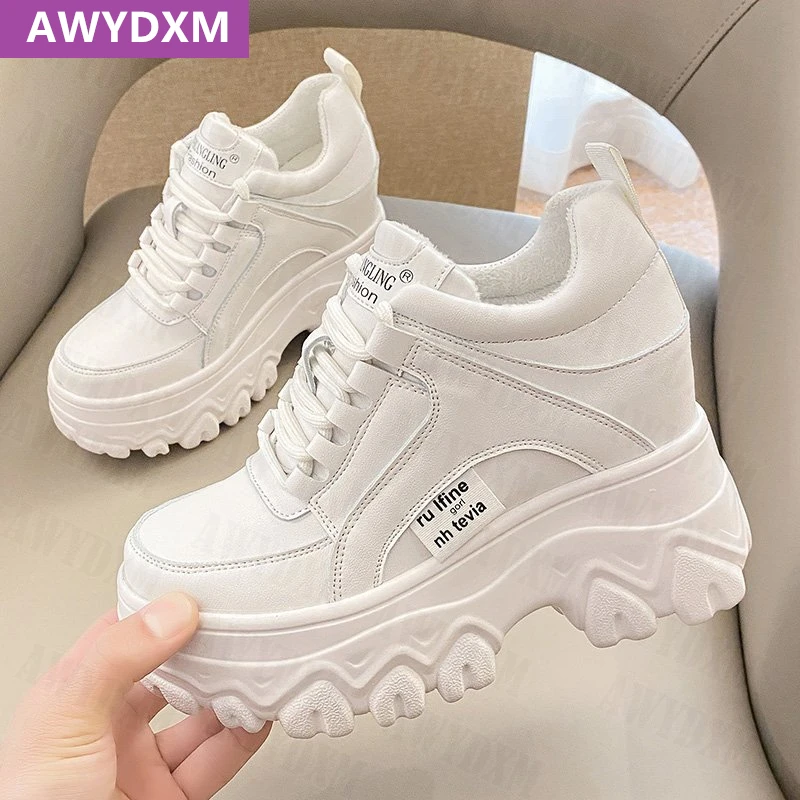 

Женские спортивные ботинки на плоской подошве, повседневные дышащие теплые ботинки на платформе, с коротким плюшем и шнуровкой, прогулочна...