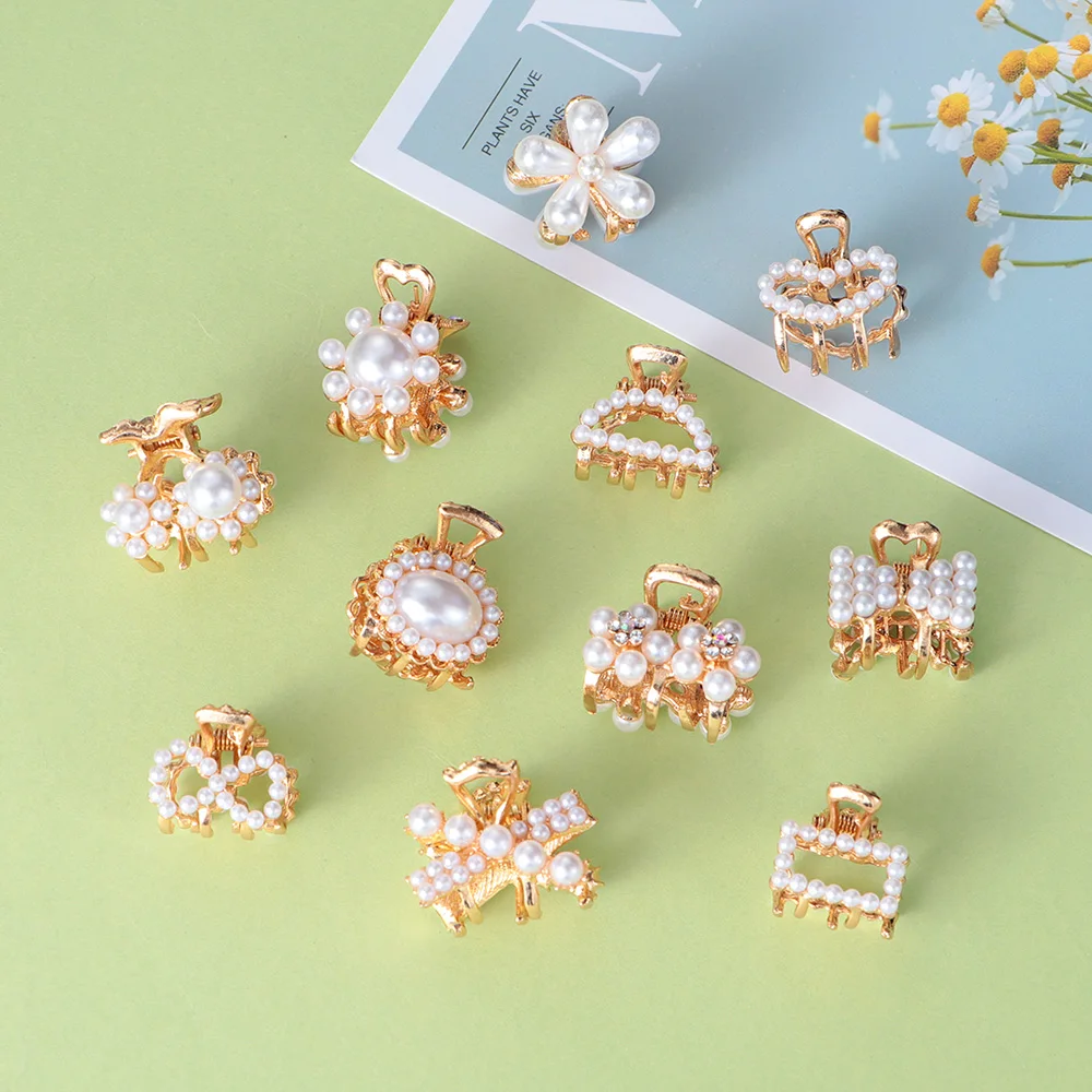 1PC Pearl Hair Claw Clips Rhinestone Flower Ladies Girls Mini Barrettes Wedding Party Bridal Headpiece Women Accessories |