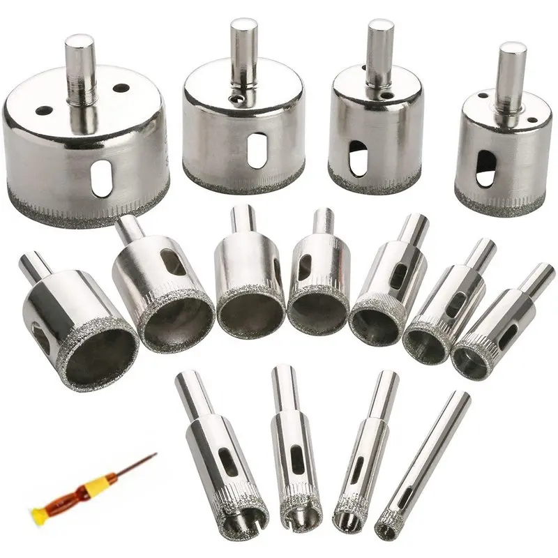 

16 шт. сверла с алмазным покрытием 6-50 мм для плитки, мрамора, стекла, керамики, сверло для отверстий, Алмазный сердечник