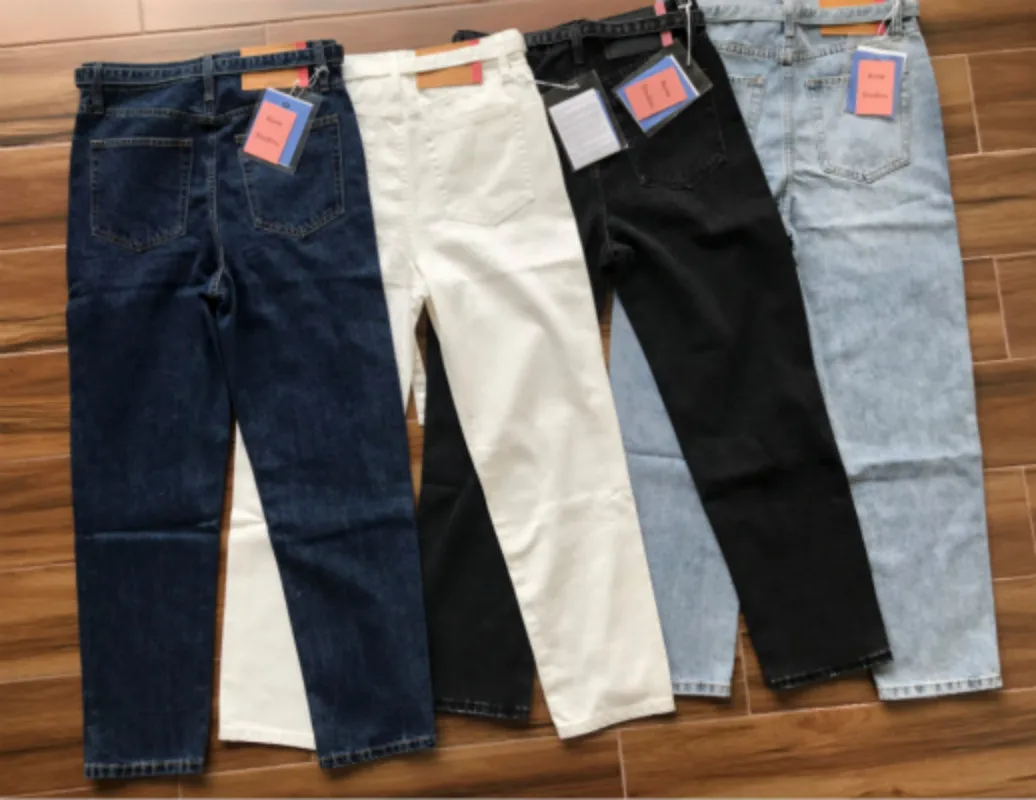 

21 Spring Autumn Classic Brand Luxry Design Retro Casual High Waist Belt Straight Tube Capris Jeans Ankle-length Pants Women A3