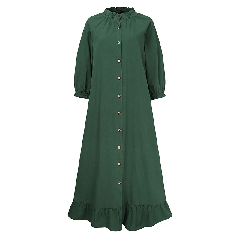 Платье ZANZEA женское на пуговицах с оборками элегантный повседневный Однотонный