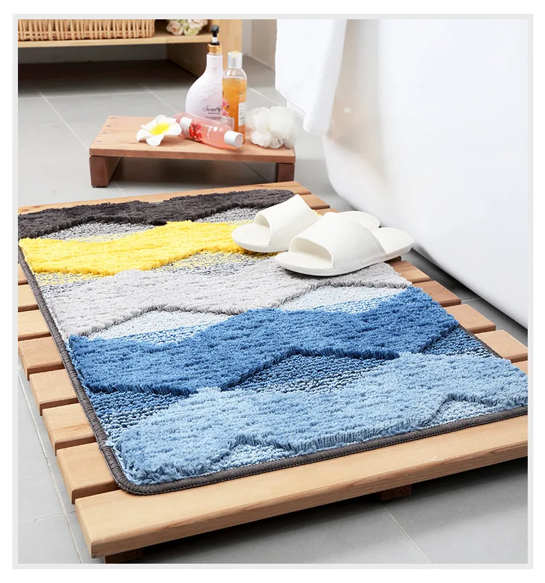 

3 colors double layer flocking household absorbent rug Colored geometric decorative floor mat Dust-proof non-slip floor mat