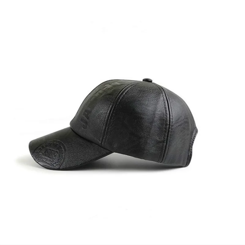 Letter Printed PU Baseball Hat For Men High Quality Faux Leather Warm Winter Snapback Cap Male Outdoor Sports Curved Sun | Аксессуары