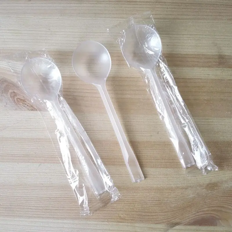 Household Kitchen Tableware Plastic Disposable Spoon Transparent Portable Ice Cream Dessert Soup Spoon 100pc/lot
