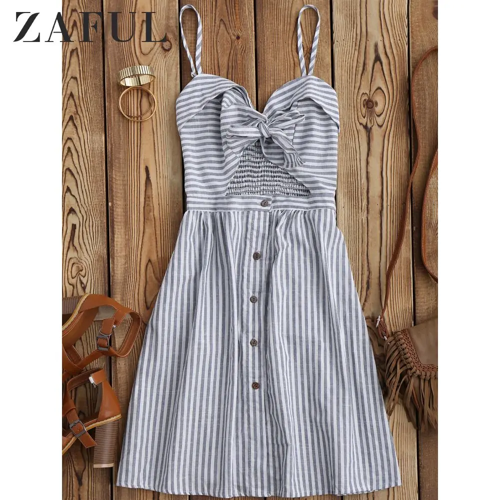 Женское платье на бретельках ZAFUL Повседневное в полоску с узлом спереди