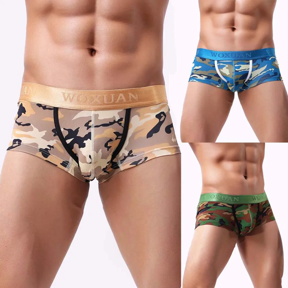 

Men's printed camouflage boxer briefs fashion men's briefs soft underwear convex pocket camouflage printed briefs