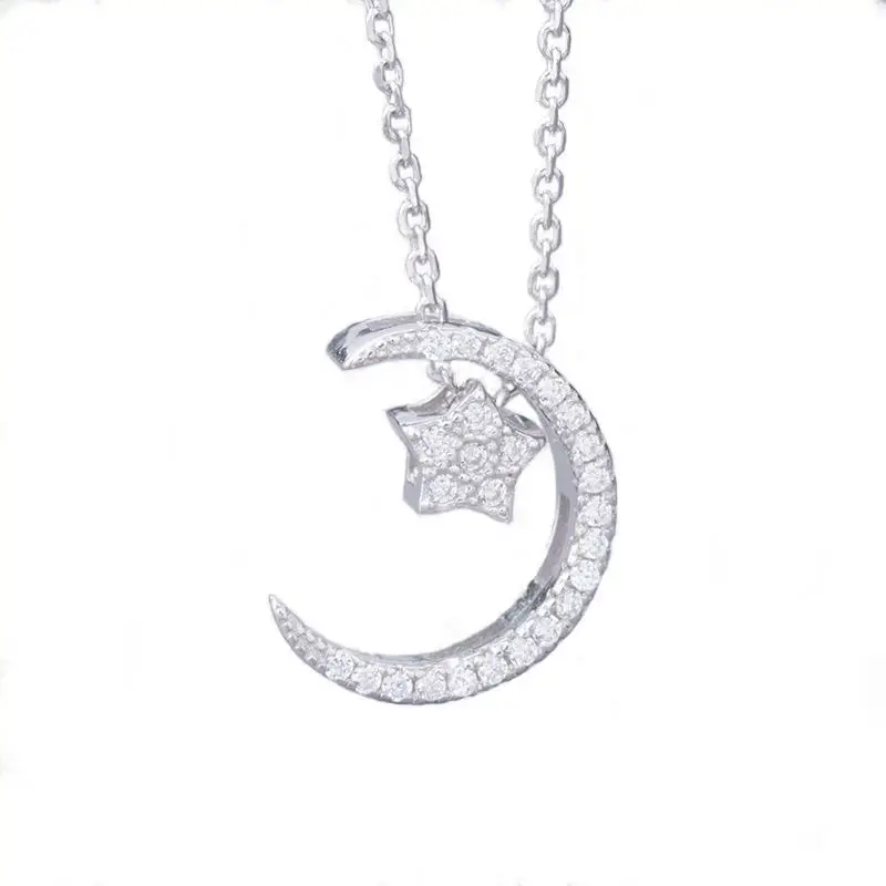 

Sodrov Moon and Star Pendant Necklace for Women 925 Sterling Silver Necklace Luxury Jewelry