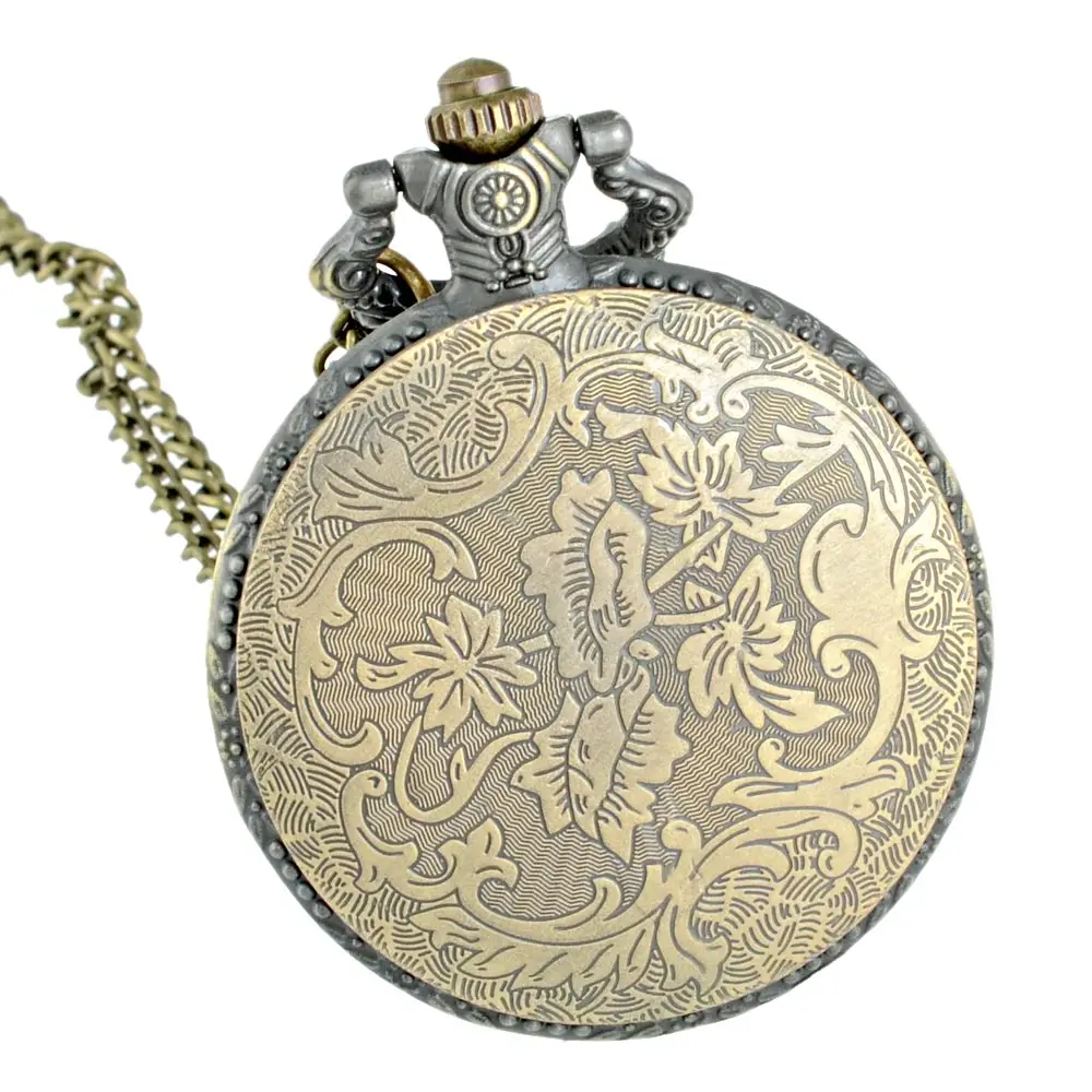 

Unique Retro Bronze Train Front Locomotive Engine Design Necklace Pendant Quartz Pocket Watch with FOB Chain Mens Womens Gifts