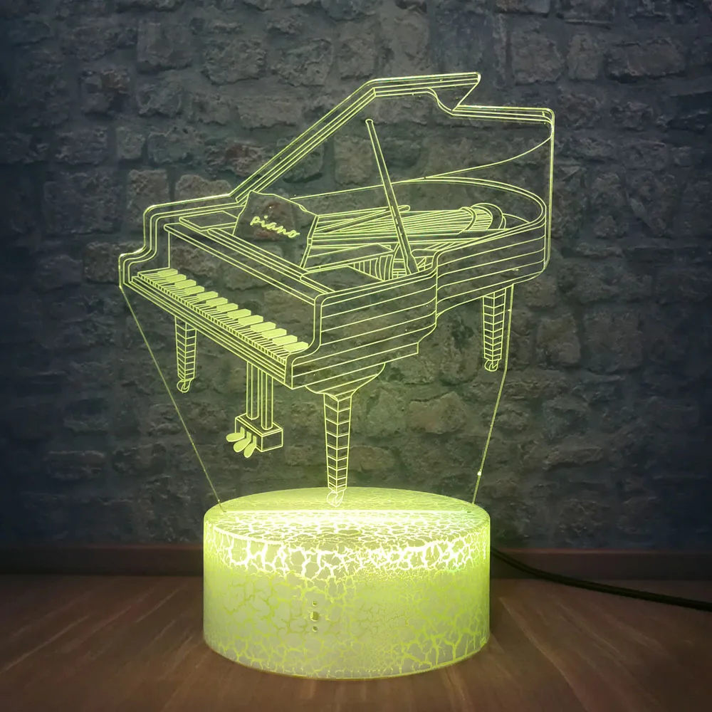 Фортепиано 3D Оптическая иллюзия ночные светильники 7 цветов Изменение Смарт