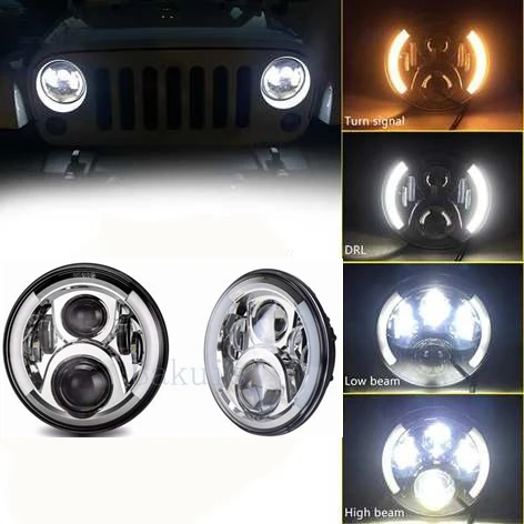 Chrome 2X7 дюймов круглый светодиодный прожектор для Jeep Wrangler JK TJ LJ lada niva 4x4 suzuki samurai Hummer H1 H2 - Цвет: Chrome