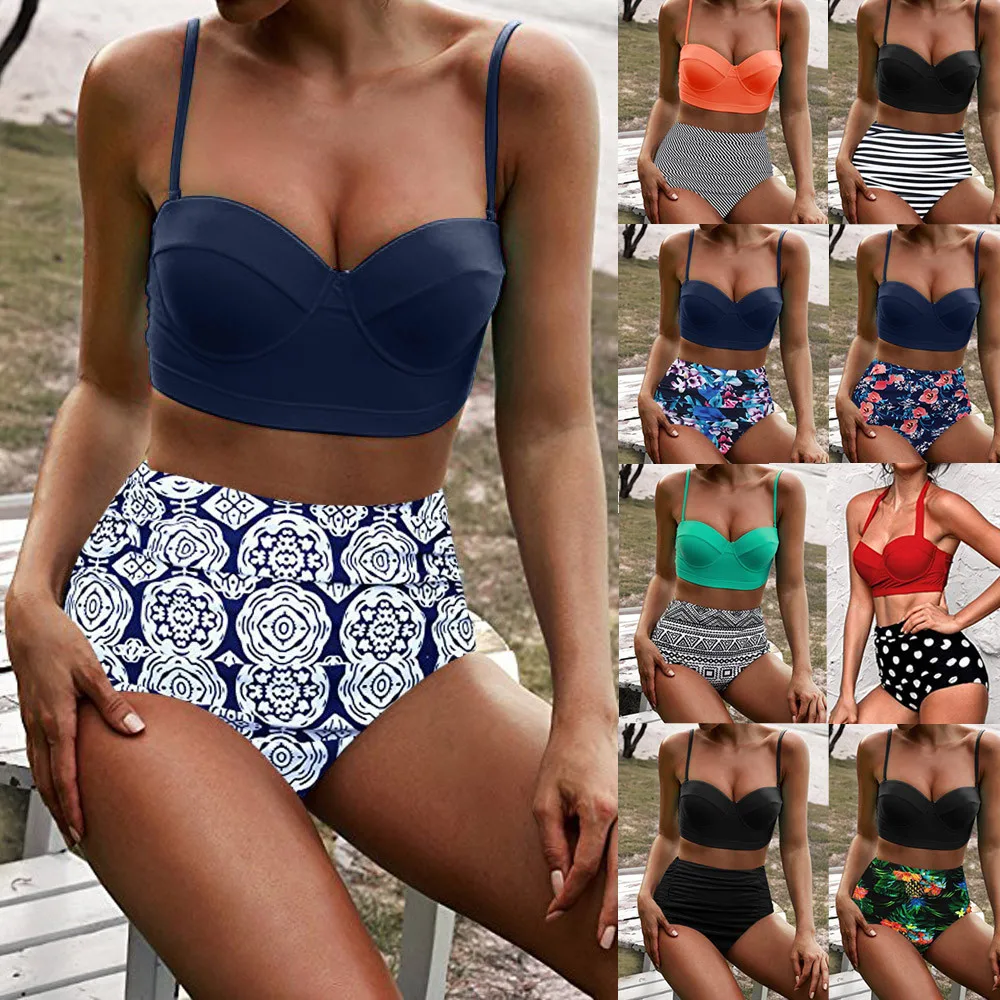 Women High Waist Bikinis Swimwear Swimuit Female Retro Beachewear Bikini Set Ladies sexy fashion comfortable swimsuit bikini | Женская