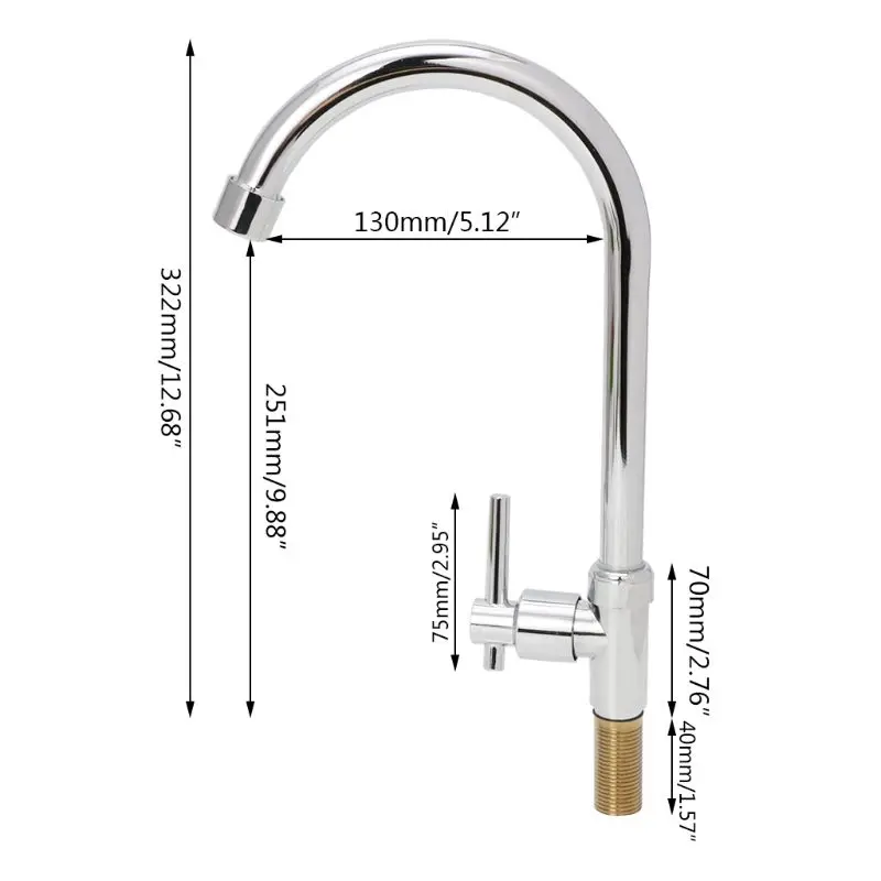 

Kitchen 1/2" Connect Basin Faucet Gooseneck Single Cold Water Tap Plated DropShipping