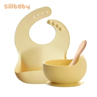 3pcs baby feeding tableware bpa free baby silicone bowl bibs spoon set non slip childrens suction plate bowl waterproof bib
