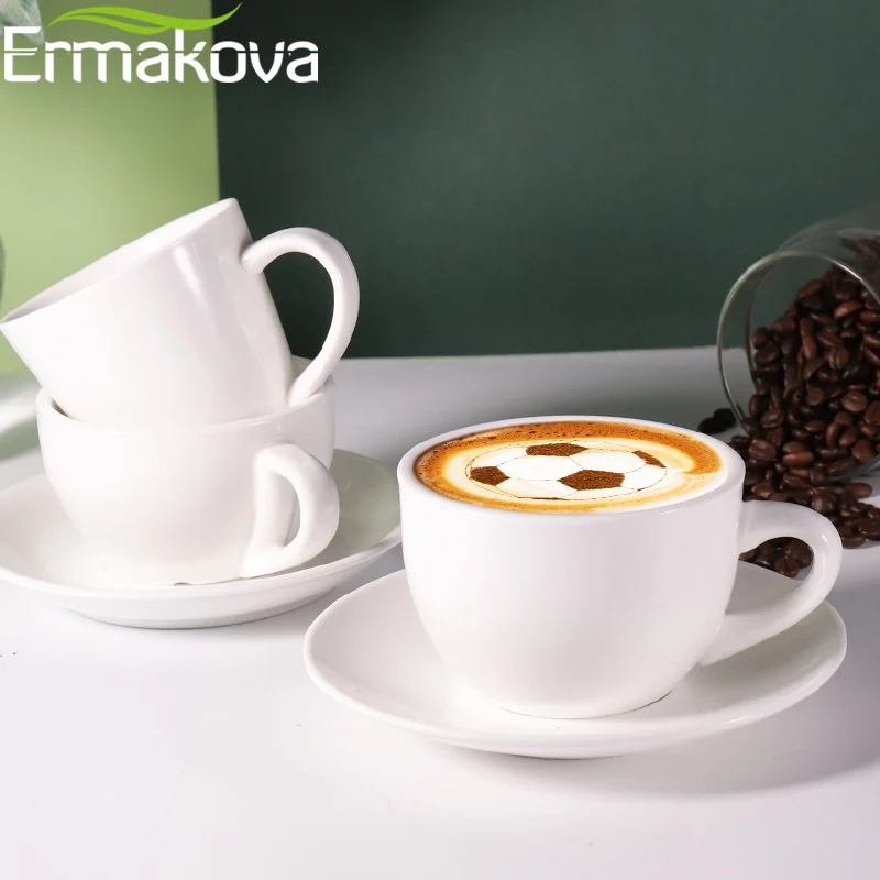 ERMAKOVA 6 Pcs/Lot Porcelain Espresso Cup with Saucer Ceramic Espresso Cappuccino Latte Coffee Tea Mug Spoon  Drinkware