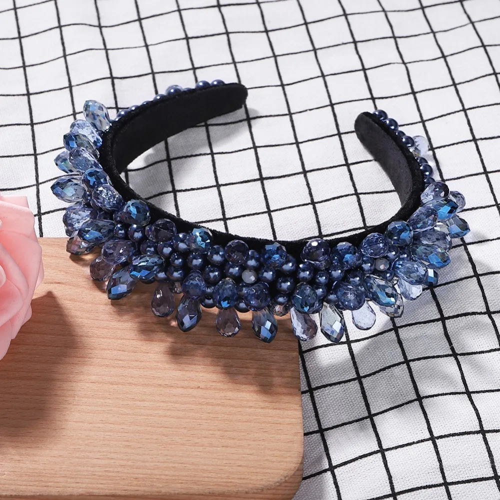 Vedawas Multi-Color Gem Baroque Headbands Women Diamond Hair Accessories Pearl Headband Girls Crown Flower Hairbands Head Wrap