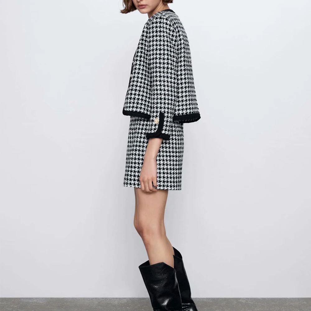 ZA новинка весны Женский комплект из 2 предметов черный белый цвет в клетку с