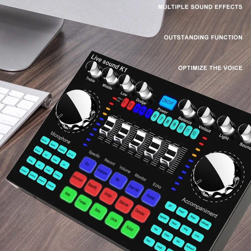 

Live Sound Card Portable Bluetooth Sound Card Profession Adjustable Volume Audio for Music Recording Karaoke Singing