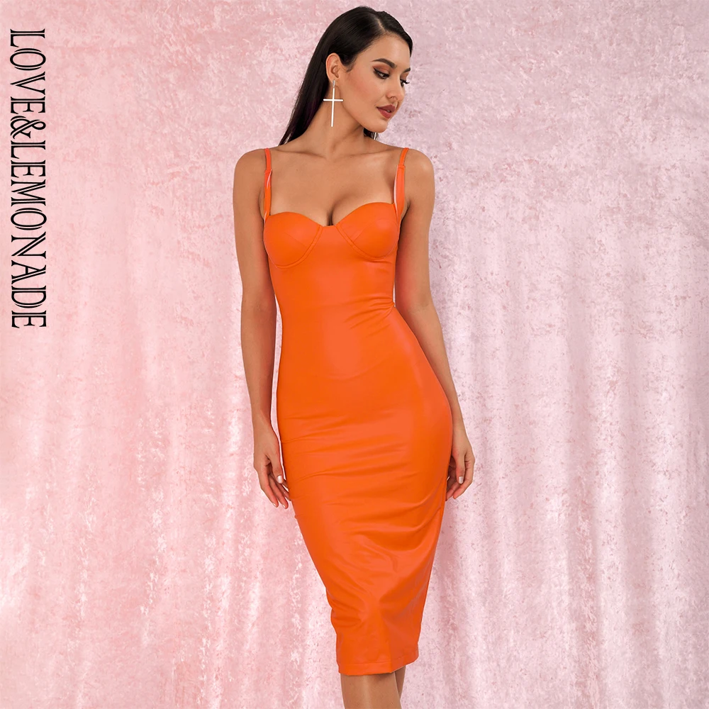 Женское облегающее платье LOVE & LEMONADE ФЛУОРЕСЦЕНТНОЕ оранжевое из эластичного
