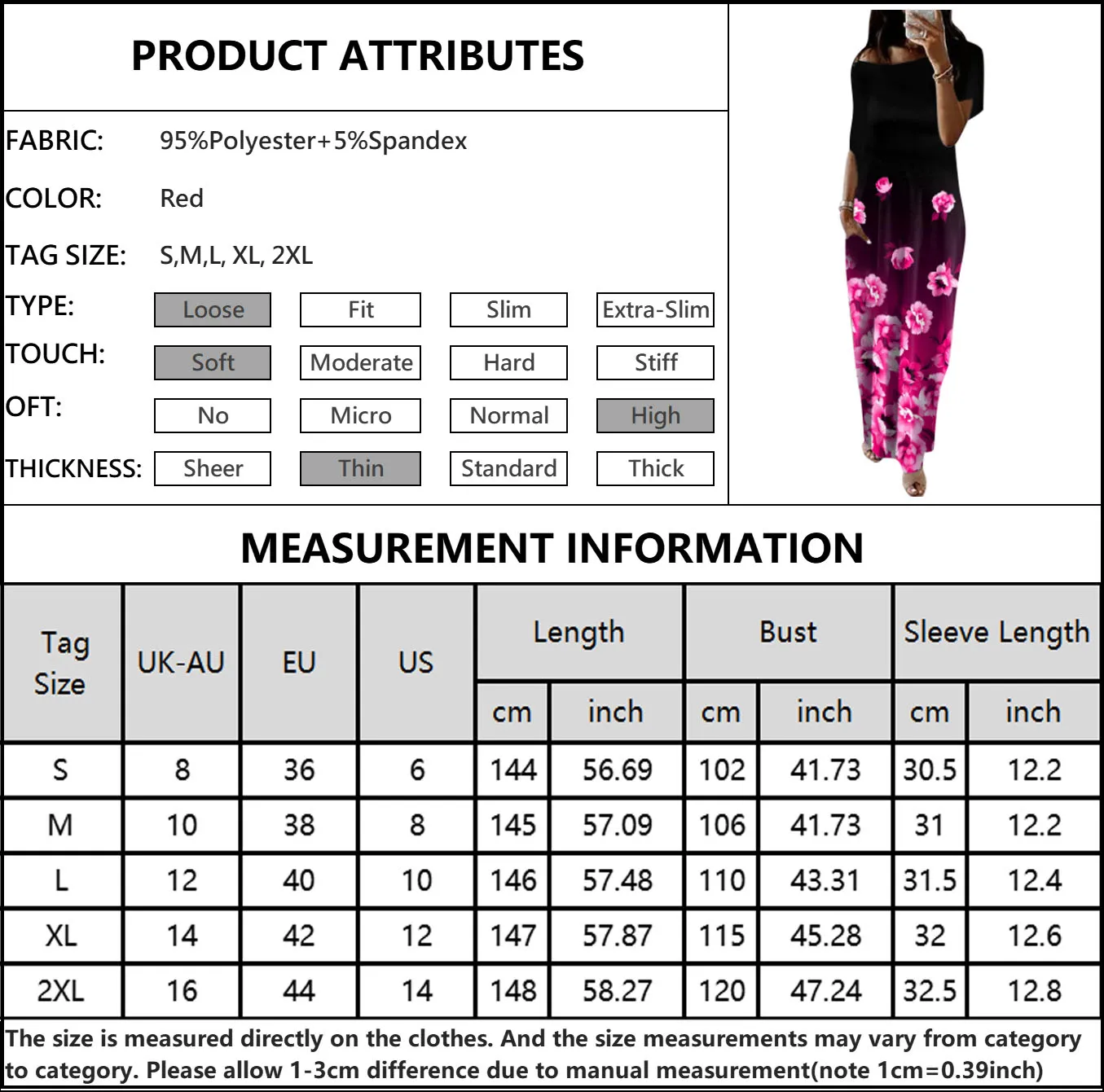 

Women Summer O Neck Short Sleeve Boho Beach Sundress with Pockets Casual Loose Dress Gradient Floral Print Long Maxi Dresses D30