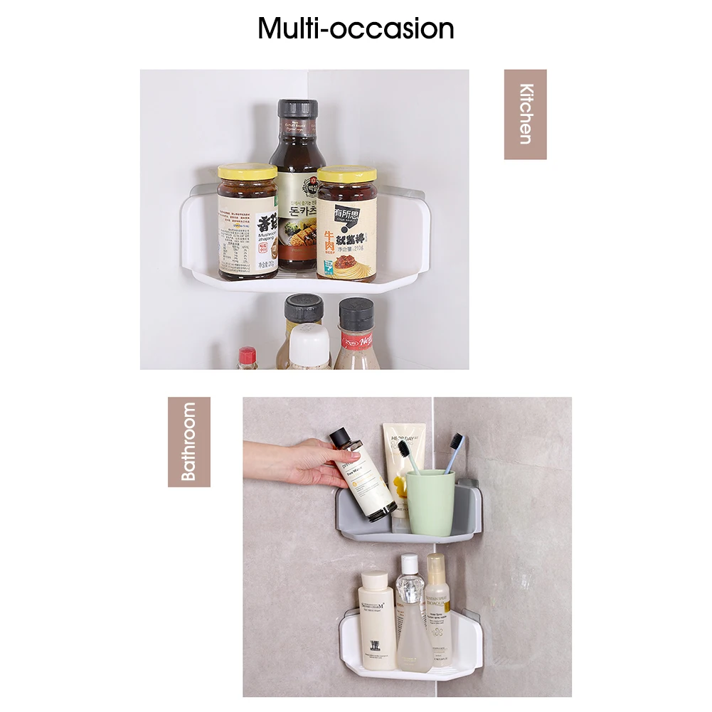 

Corner Shower Caddy Plastic Wall Mounted Bathroom Corner Shelf with Sticker Storage Organzier for Kitchen, Bathroom