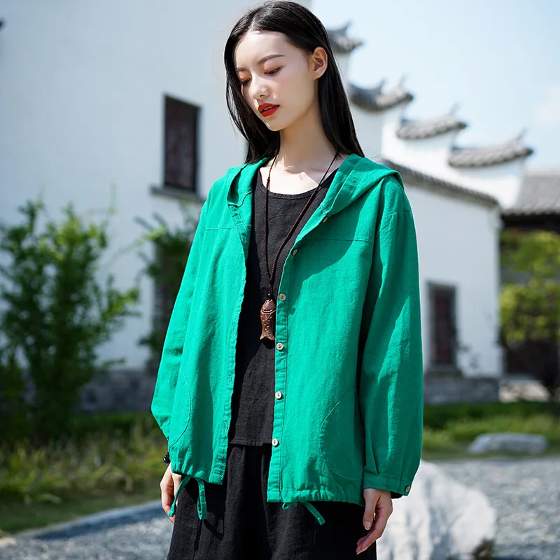 Johnature Новый хлопковый льняной однотонный однобортный Кардиган с длинным рукавом