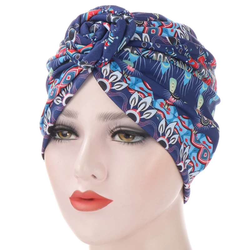 

Women African Pre-Tied Bonnet Turban Hat Ethnic Paisley Floral Print Headwrap Beanie Spiral Twist Knot Stretch Chemo Cap