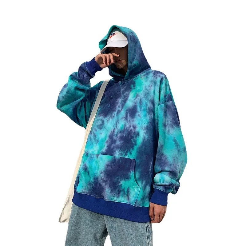 

2021 Spring New Men's Sweatshirt Loose Hong Kong Style Casual Hooded Sweatshirt Street Fashion Brand Tie-dye Couple Pullover