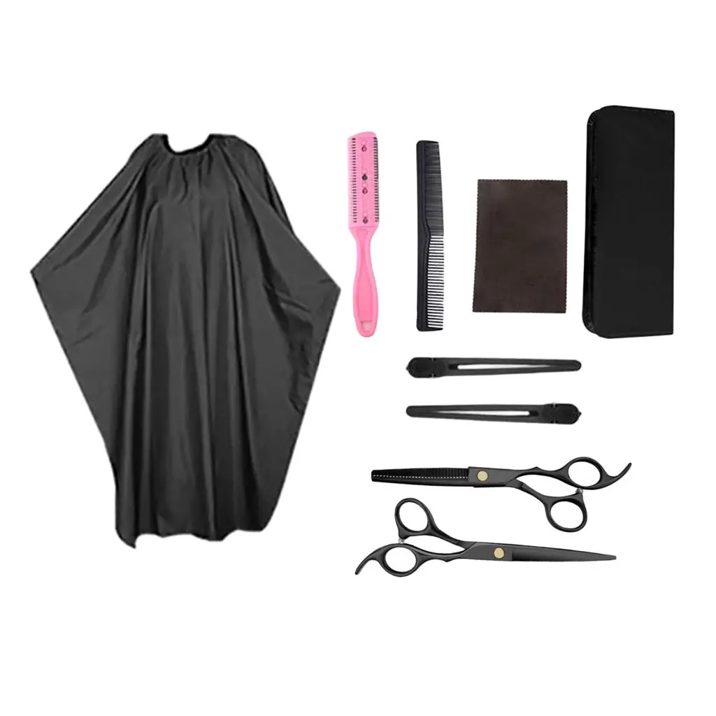 Hair Cutting Scissors Set Pro Hairdressing Thinning Shears Capes Gowns Kit images - 6