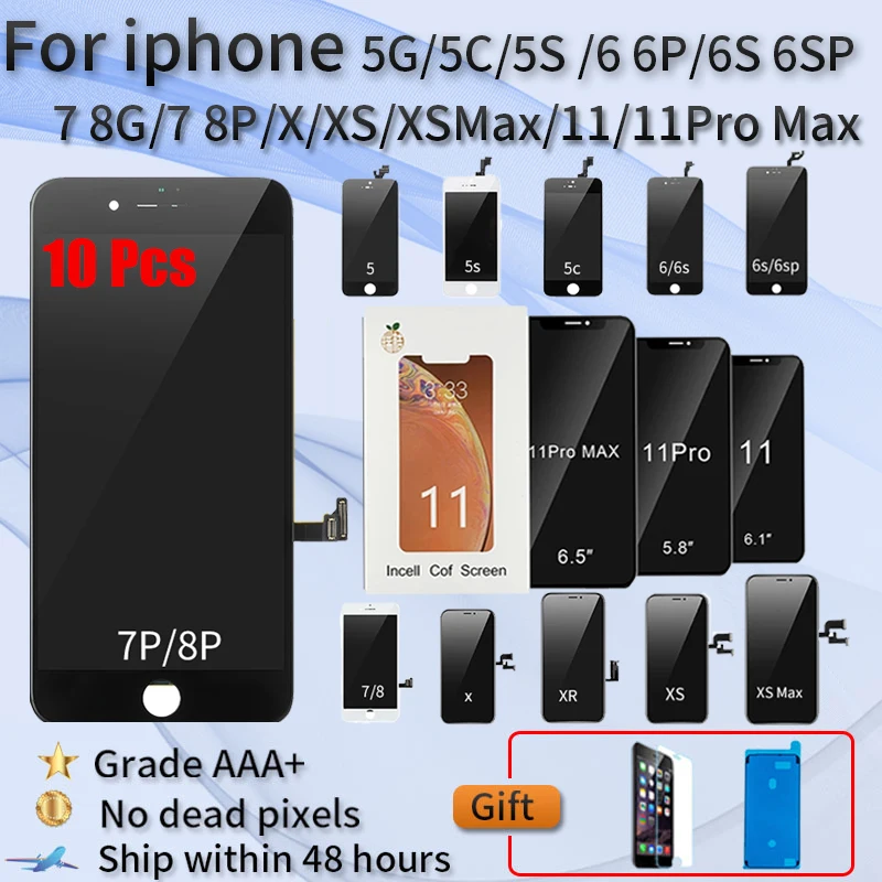 

ЖК-экран для iPhone 6 7 8 6S Plus 5 5C, запасной сенсорный OLED дисплей в сборе для iPhone X, XR, XS Max, 11 Pro MAX, 10 шт.
